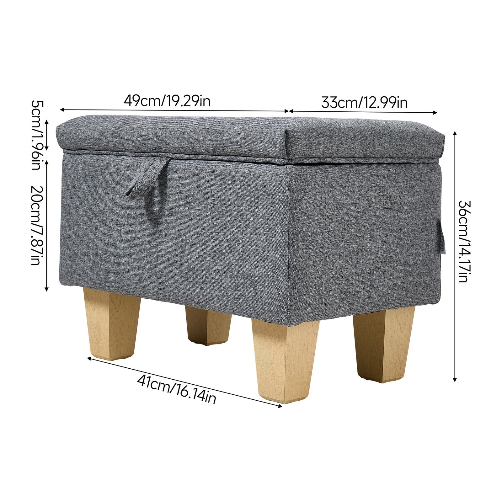 Linen Upholstered Storage Ottoman | Grey