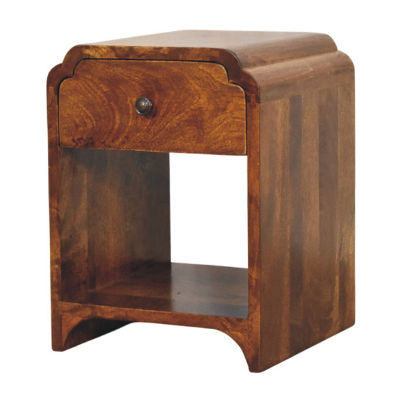 Solid Wood Newton Mini Chestnut Nightstand With A Drawer And Open Shelf