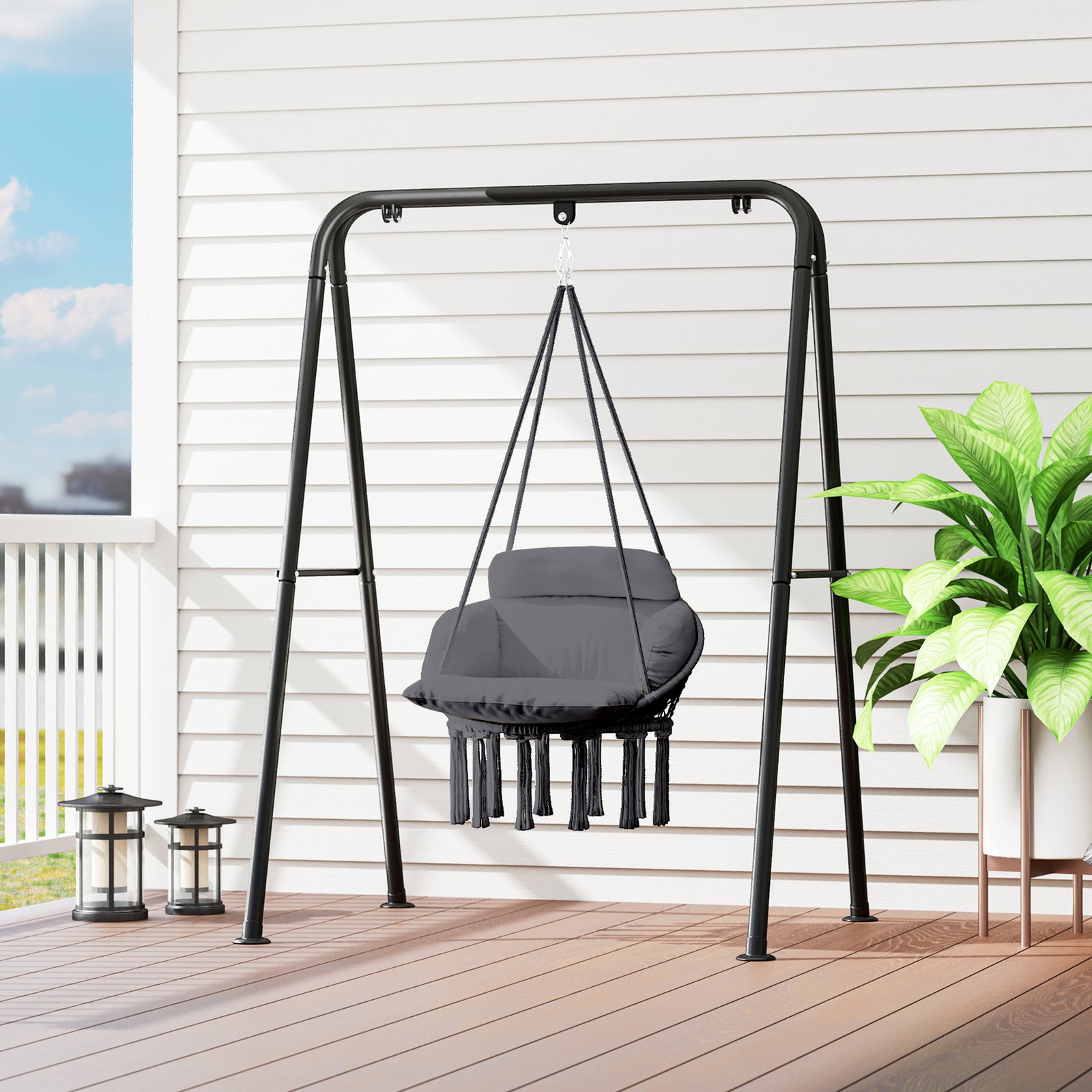 Hammock Chair, Boho Hanging Swing Chair With Cushion | Dark Gray