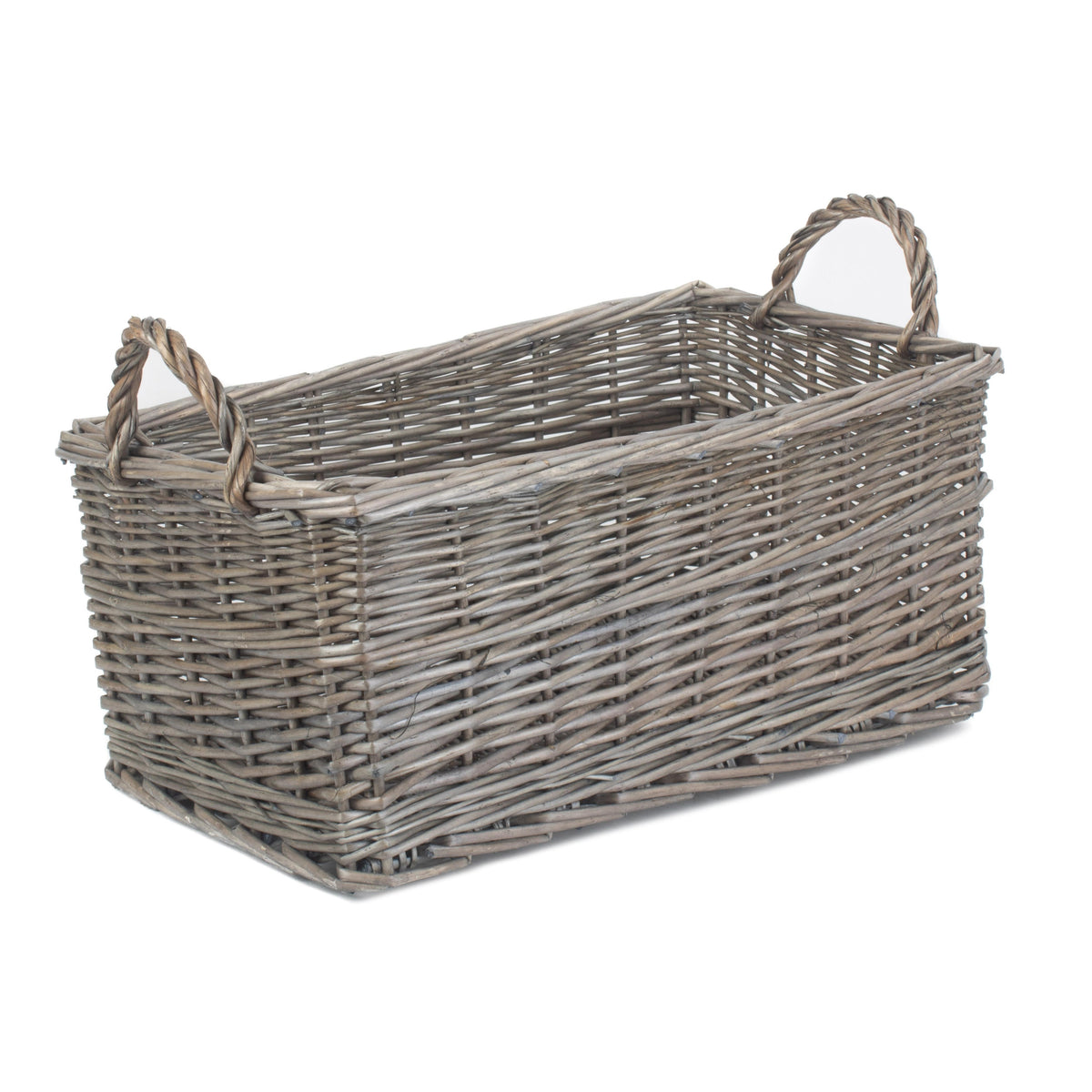 Wicker Shallow Antique Wash Storage Basket | Small | Brown
