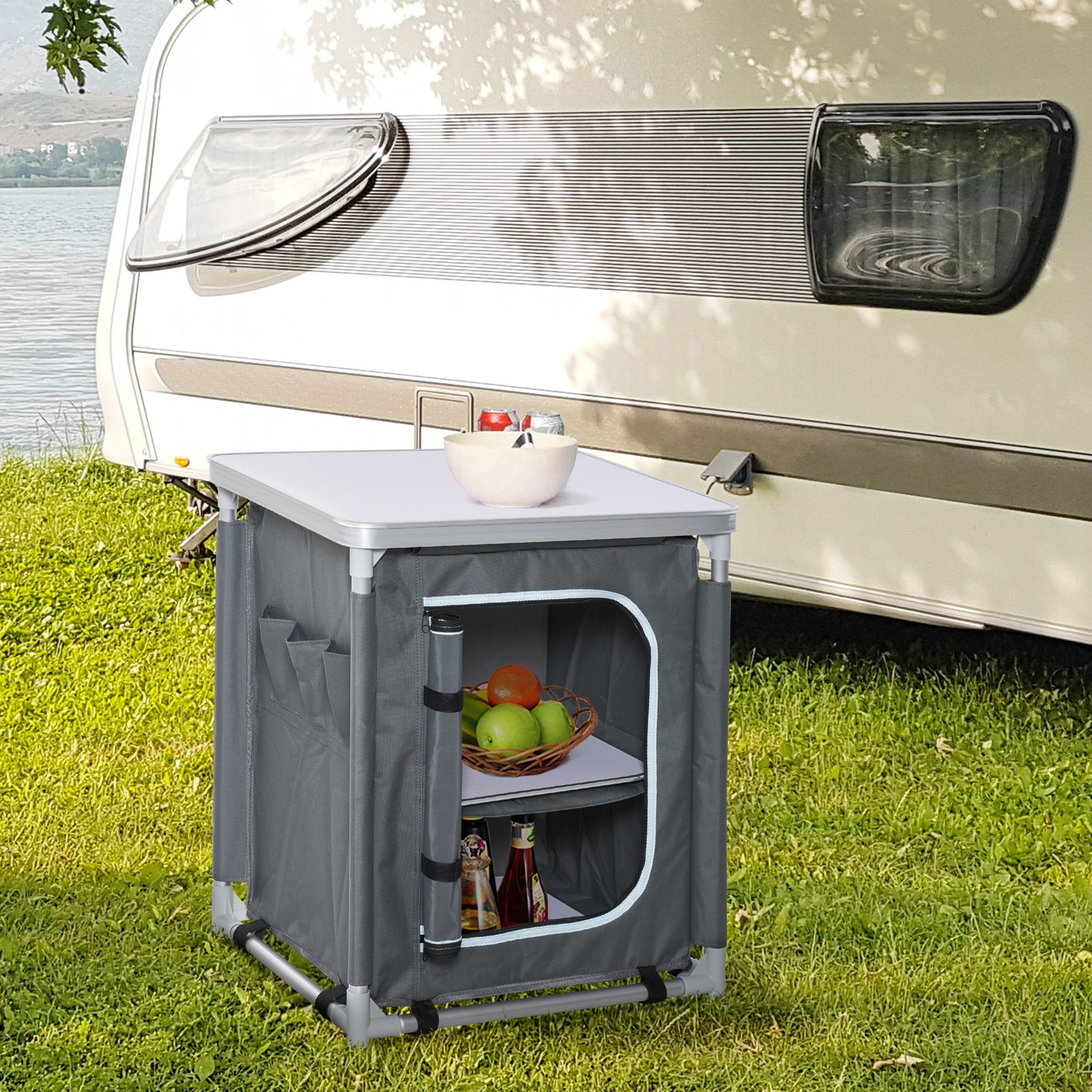 Outdoor 2-shelf Camping Cupboard Kitchen Station Cook Table