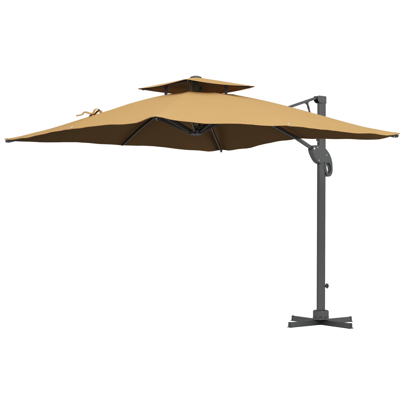 3m Cantilever Parasol W/ Hydraulic, Dual Top, Base | Khaki