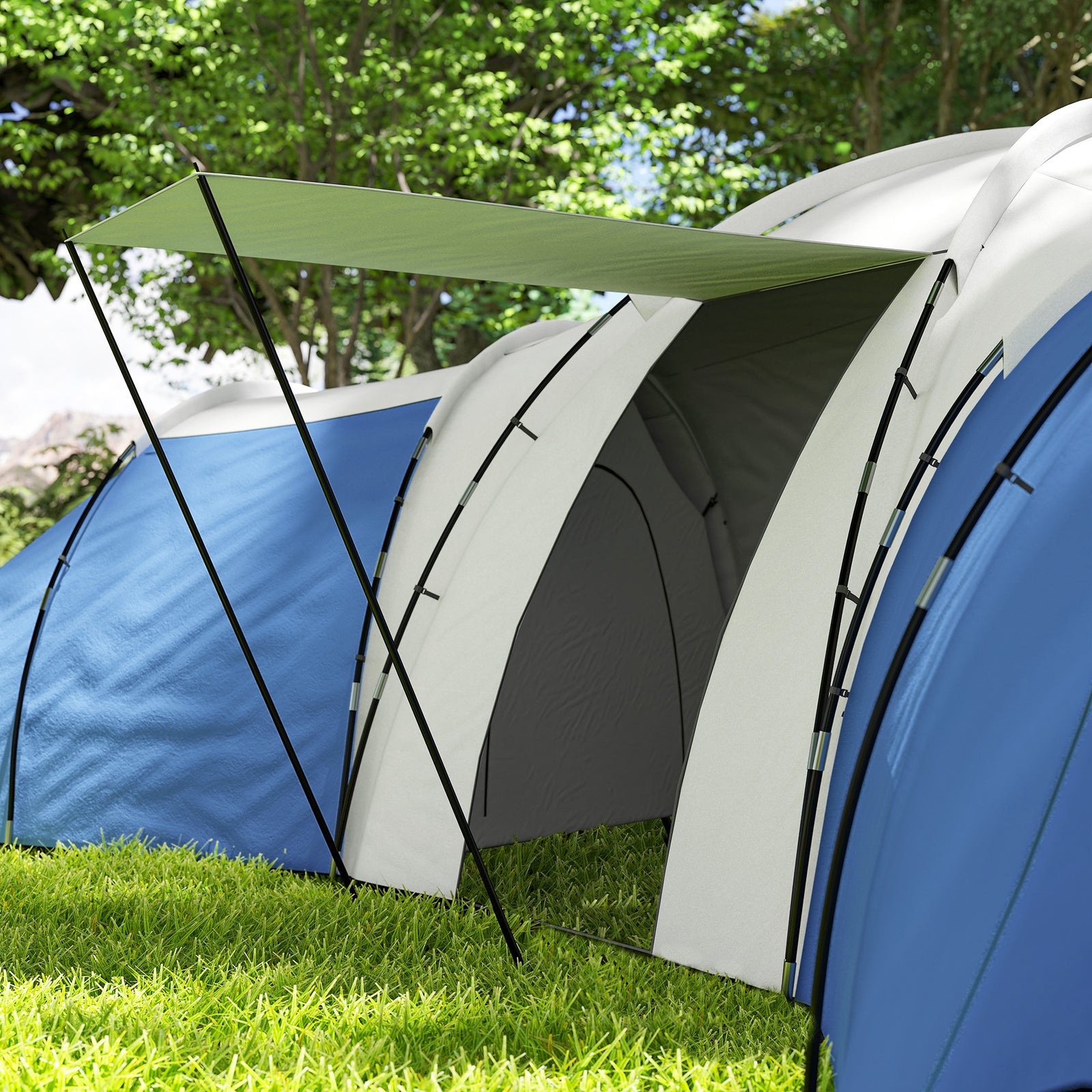 6-9 Man Tunnel Tent, 2000mm Waterproof, 3 Bedroom