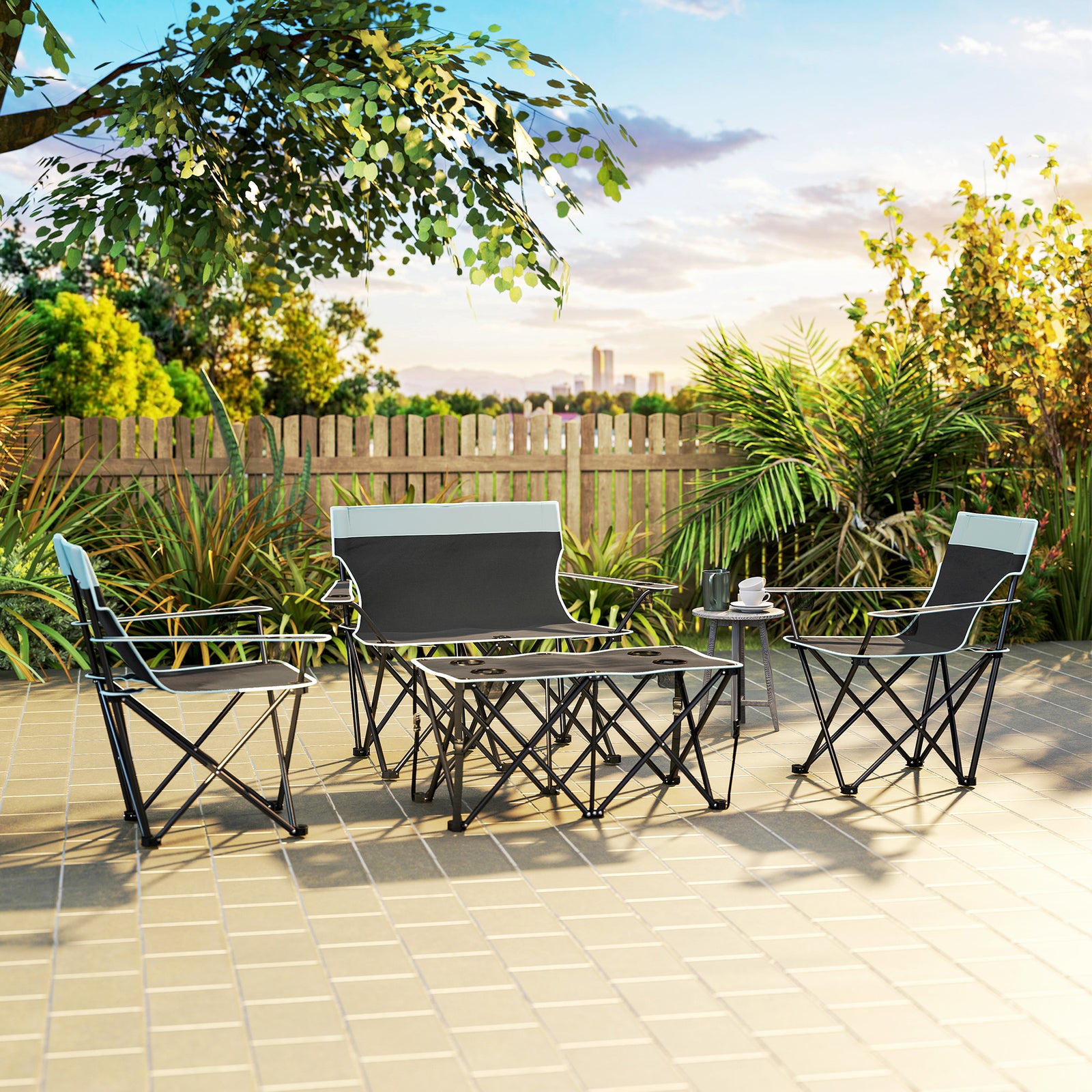 4 Piece Foldable Camping Table And Chairs Set, Grey | Grey