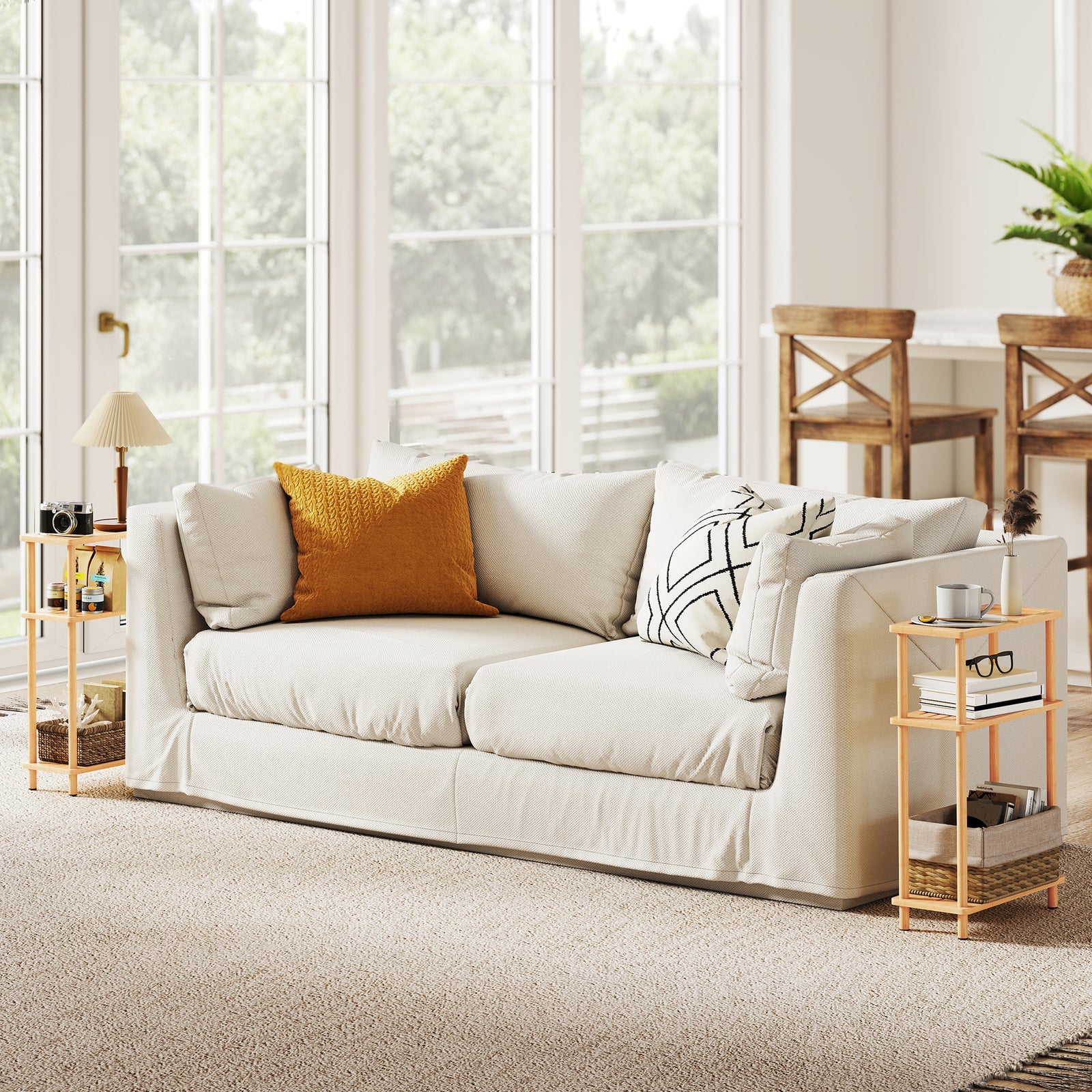 HOMCOM 3-tier Slim End Table, Tool-free Assembly, Natural Wood Finish