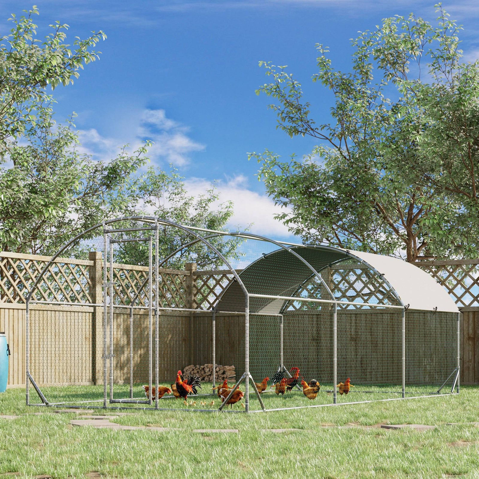 Walk-in Chicken Run Galvanised Chicken Coop W/ Cover | Large | Silver