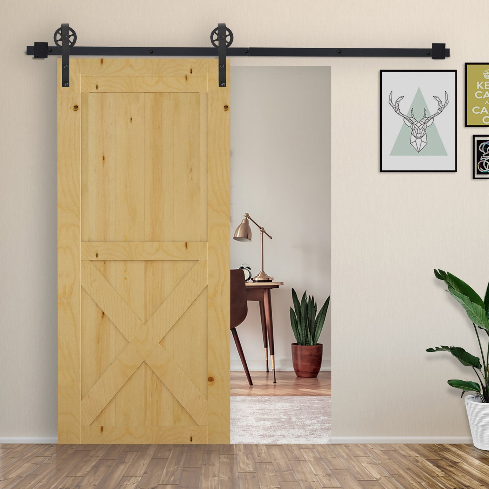 6.6ft Sliding Wood Barn Door Hardware Kits Track Industrial