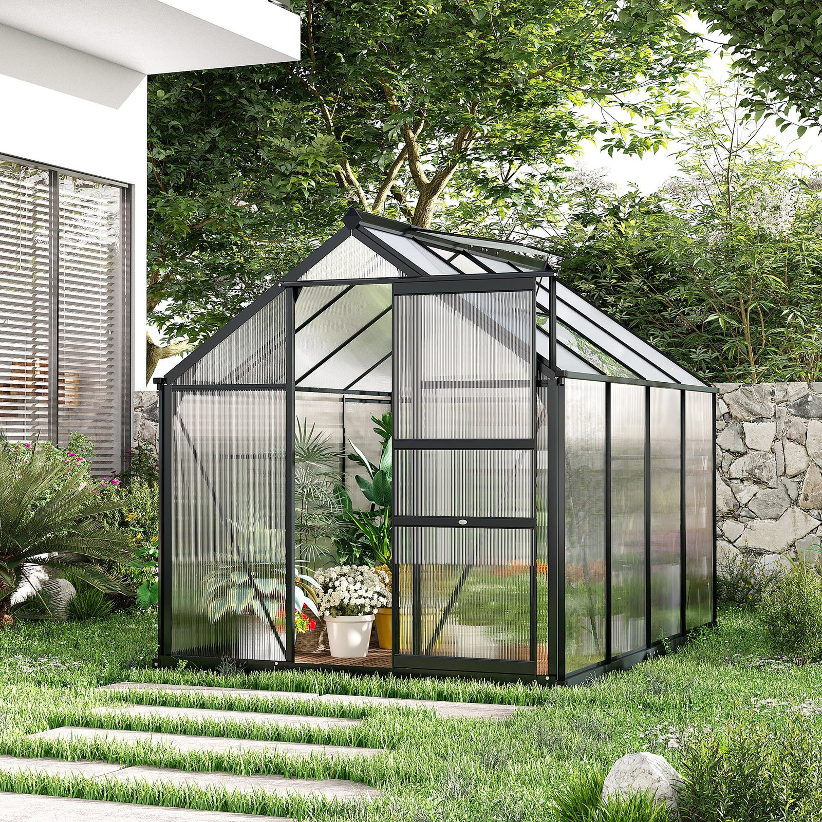 Polycarbonate Walk-in Greenhouse 6x8ft | Gray