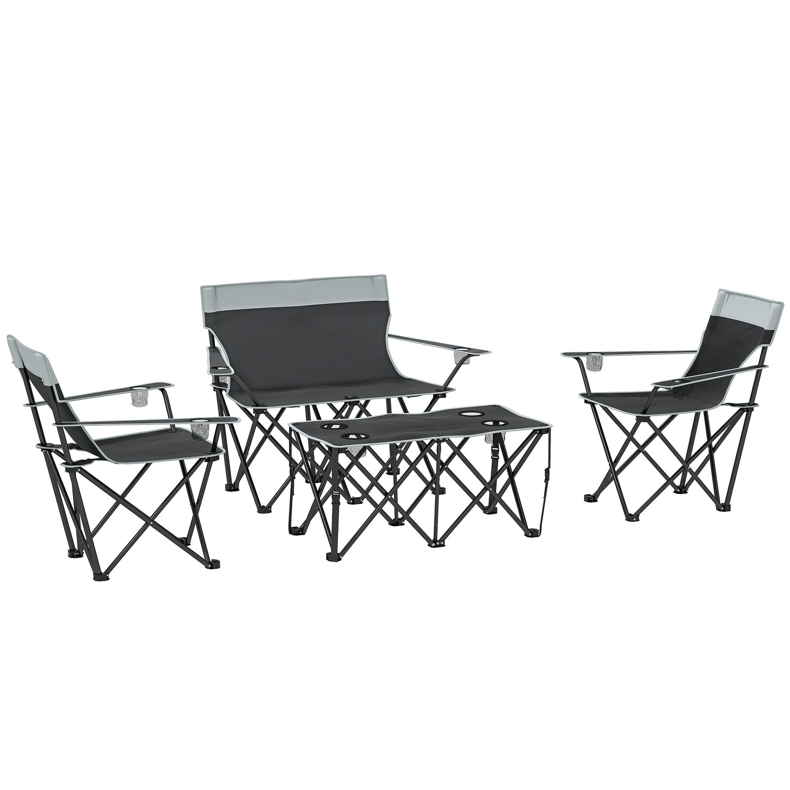 4 Piece Foldable Camping Table And Chairs Set, Grey | Grey