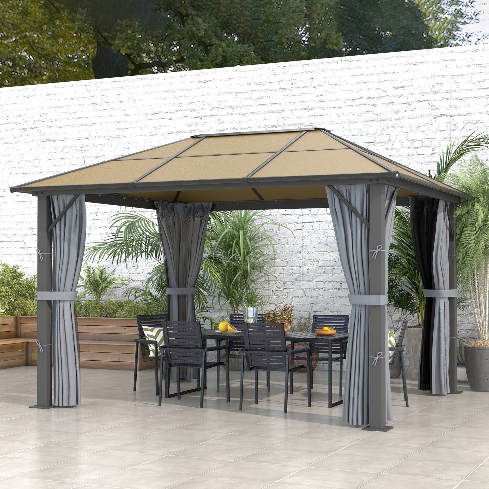 Pc Hardtop Gazebo With Aluminium Frame And Curtains | Large | Gray