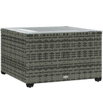Outdoor Coffee Table W/ Glass Top, Rattan Side Table | Light Grey