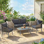 4 Piece Rattan Garden Furniture Set W/ Thick Cushions | Grey