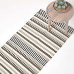 Modern Blue Scandinavian Style Striped Cotton Rug | 200cm | Black & Grey
