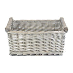 Wicker Grey Wash Wooden Handled Storage Basket | Large | Gray