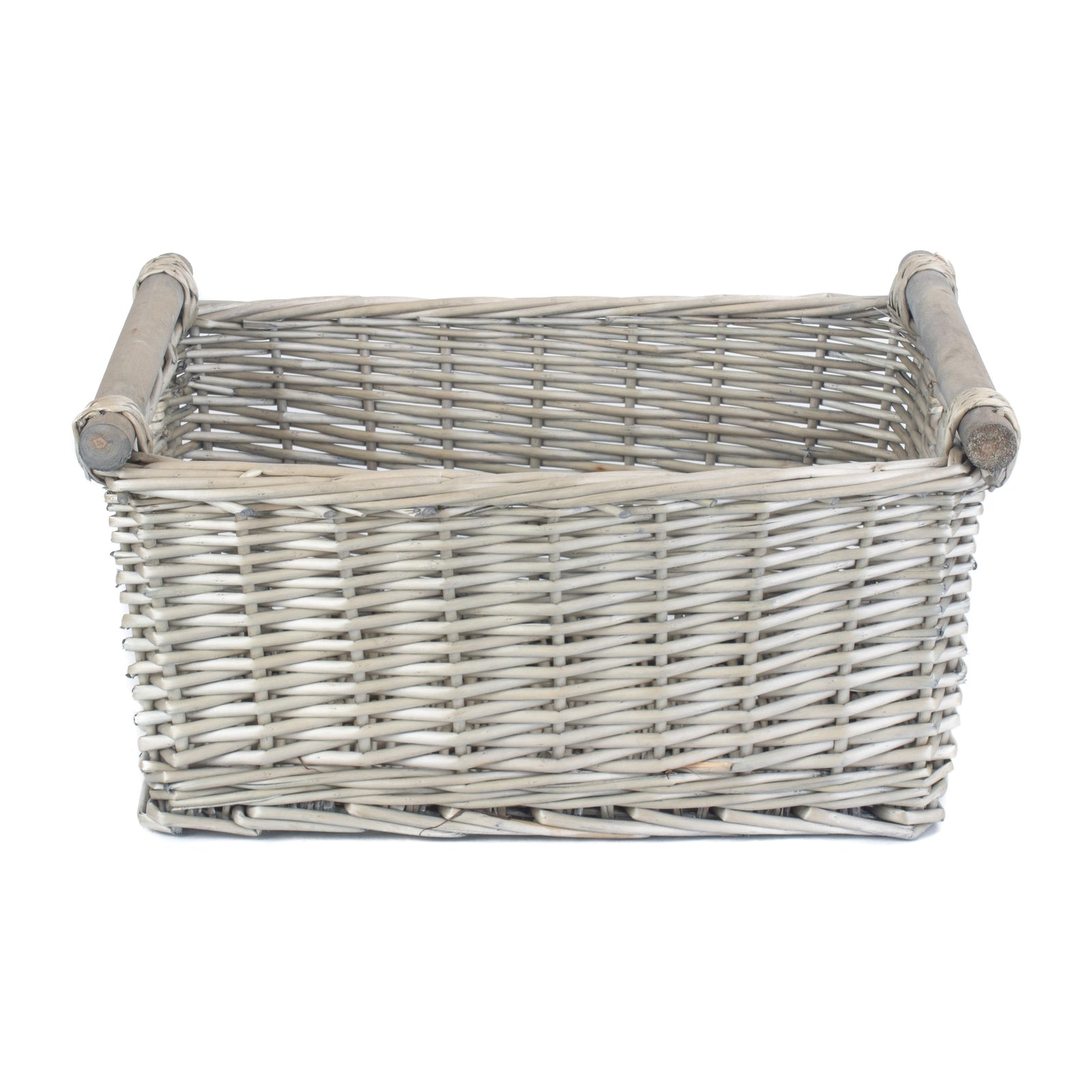 Wicker Grey Wash Wooden Handled Storage Basket | Large | Gray