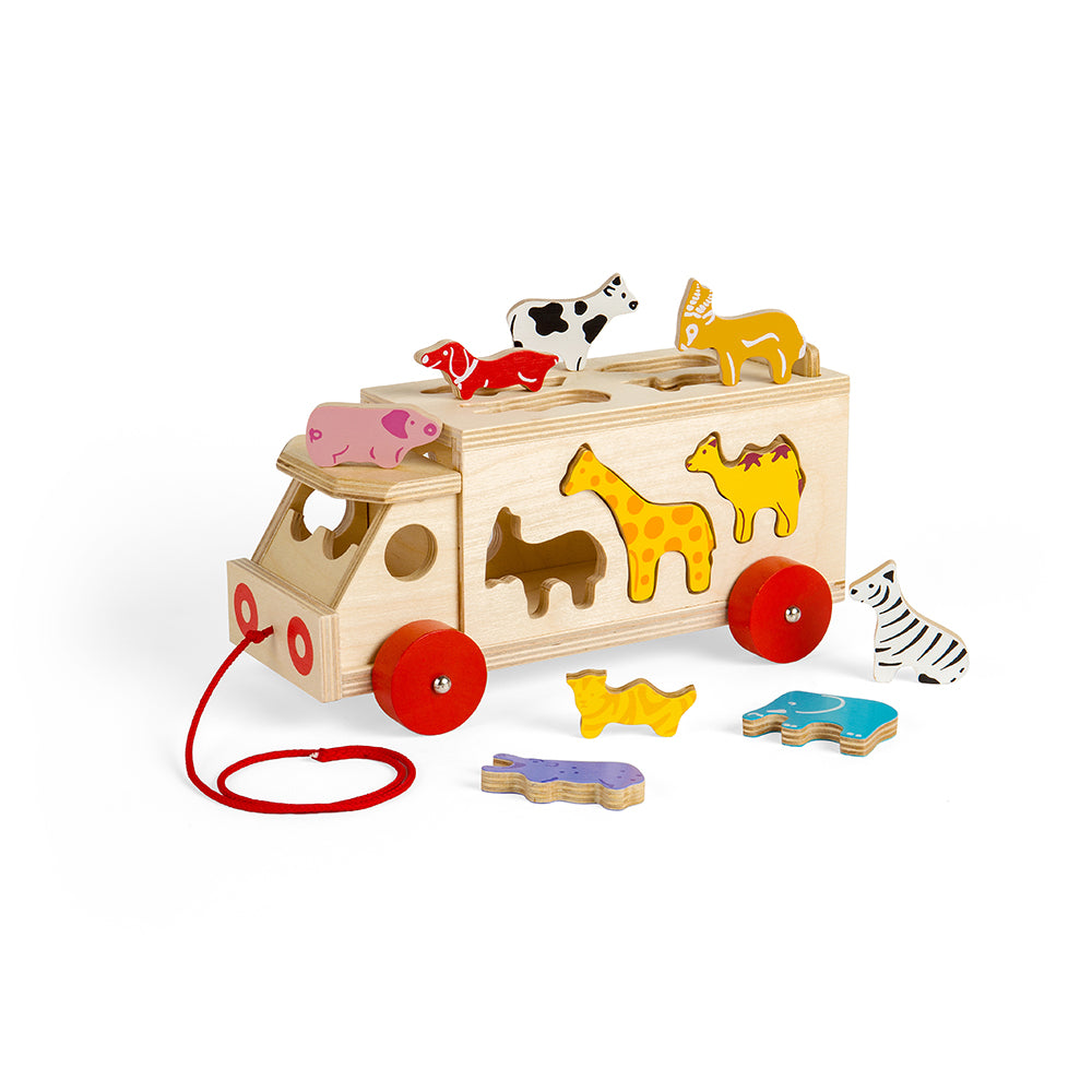 Wooden Pull Along Animal Shape Sorter Lorry