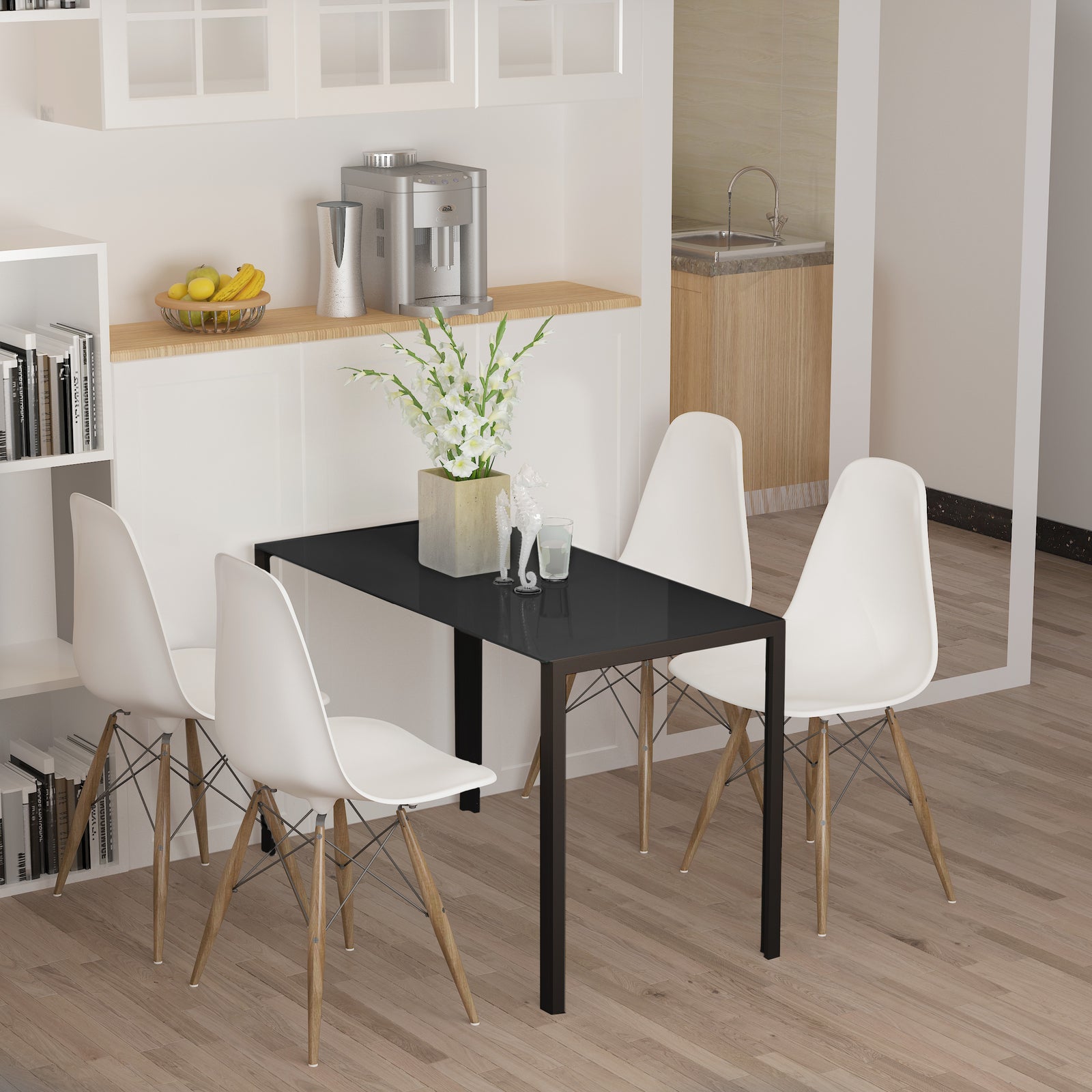 Rectangular 4 Seater Dining Table, Tempered Glass