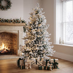 Breeins 180cm Pre-lit Artificial Flocked Christmas Tree With Metal Stand
