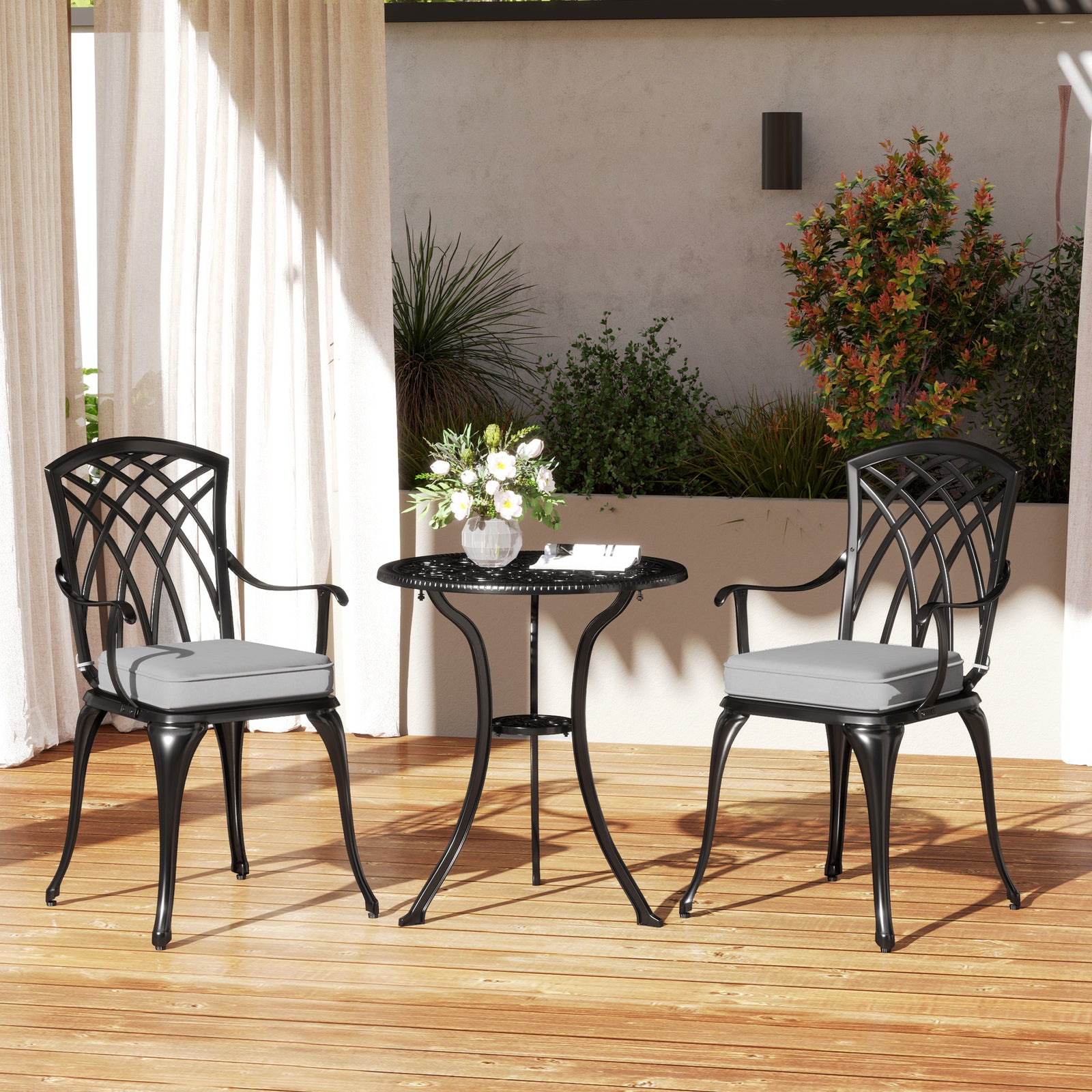 3 Pcs Aluminium Garden Coffee Table Setw/ Parasol Hole