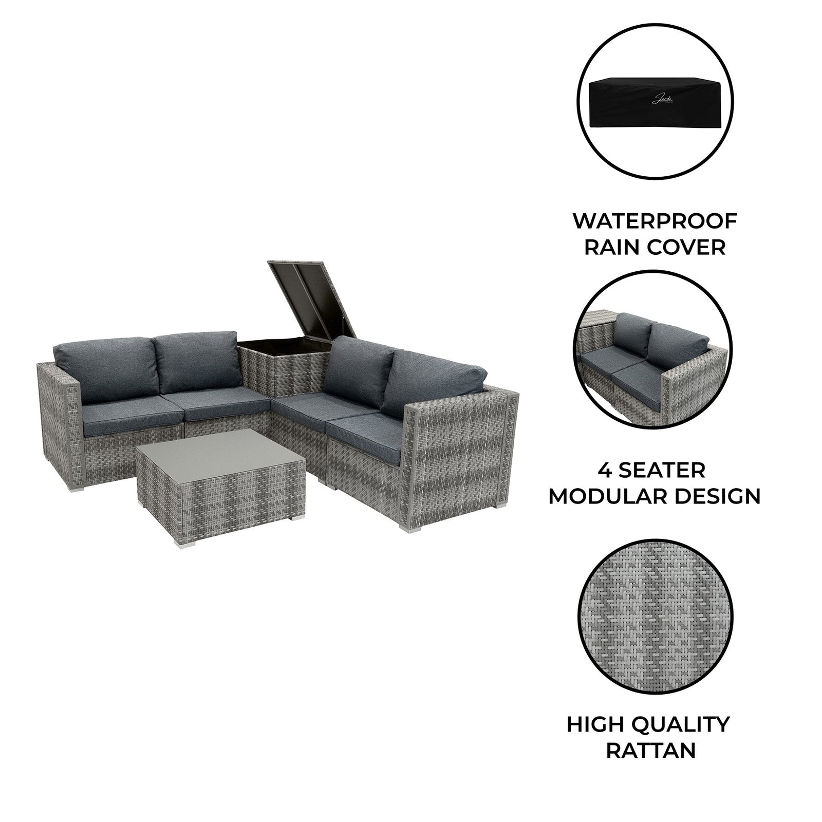 Rattan Modular 6 Piece Furniture Set | Grey