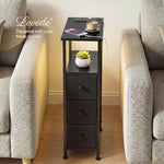 Slim Bedside Table With Charging Station 3 Drawers For Bedroom Black | Black