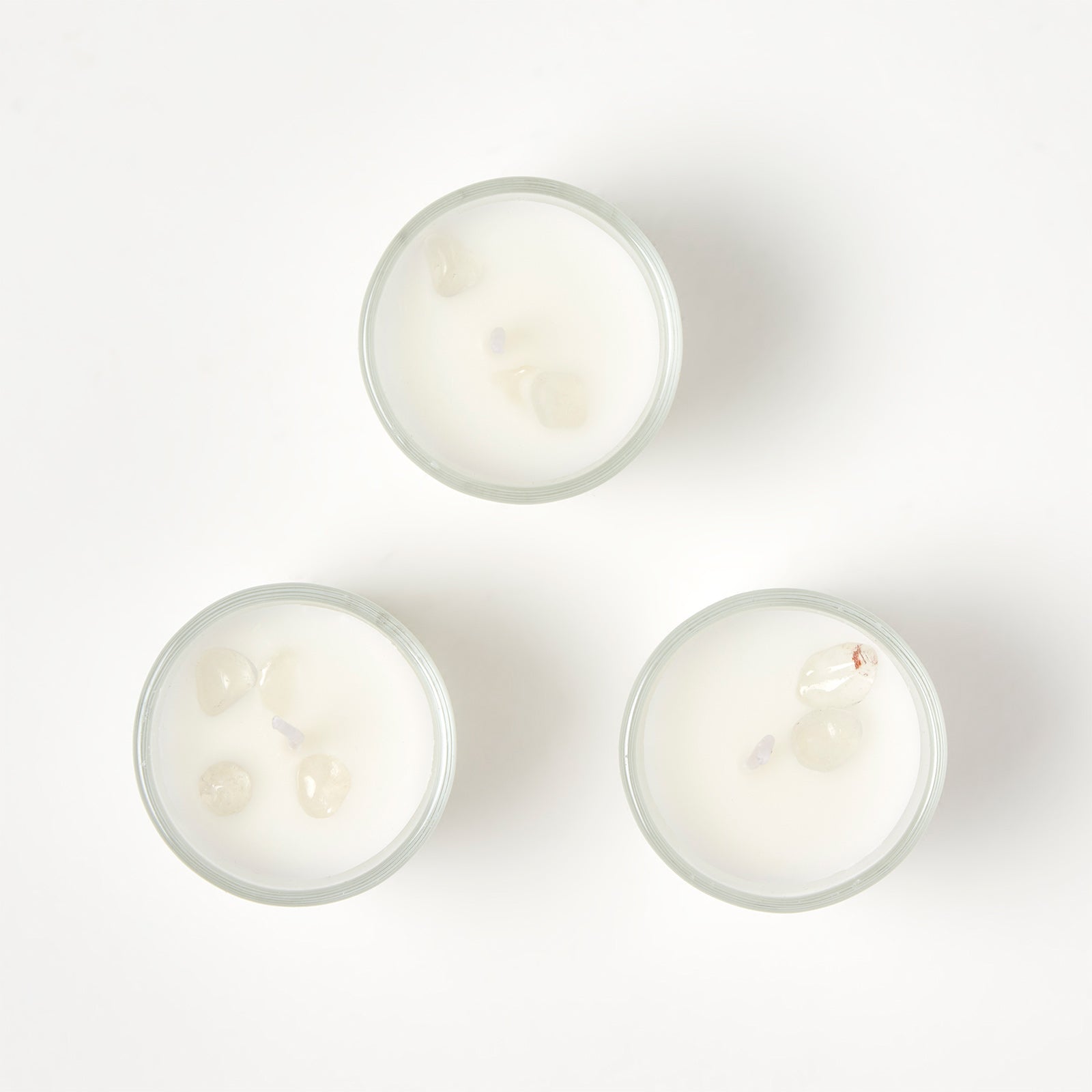 HOMESCAPES Clear Quartz Fresh Linen Crystal Scented Candle Set, Pack Of 3