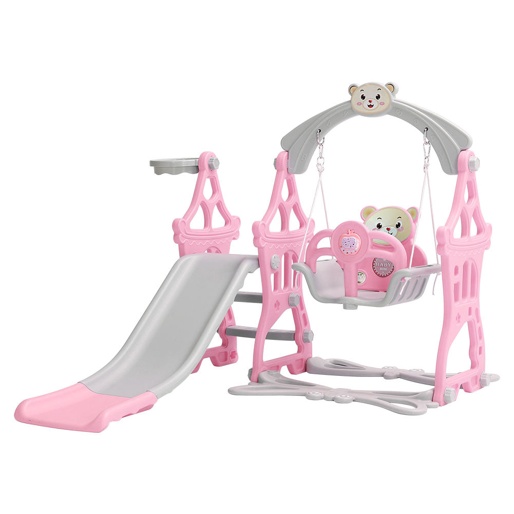 Toddler Slide And Swing Set With Basketball Hoop Indoor Outdoor Climber Playset For Kids Ages 1-3, Slide With Swing & Ball Hoop