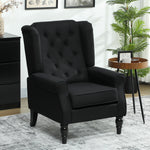 Accent Chair Wingback Armchair Retro Tufted Club Wood Fabric | Black