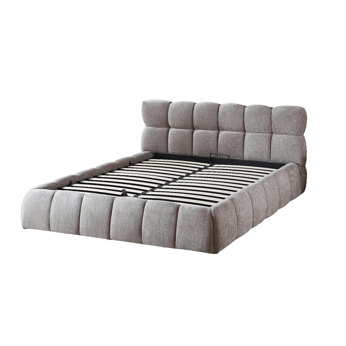 The Maya Upholstered Soft Plush Ottoman Bed Frame | Double | Grey