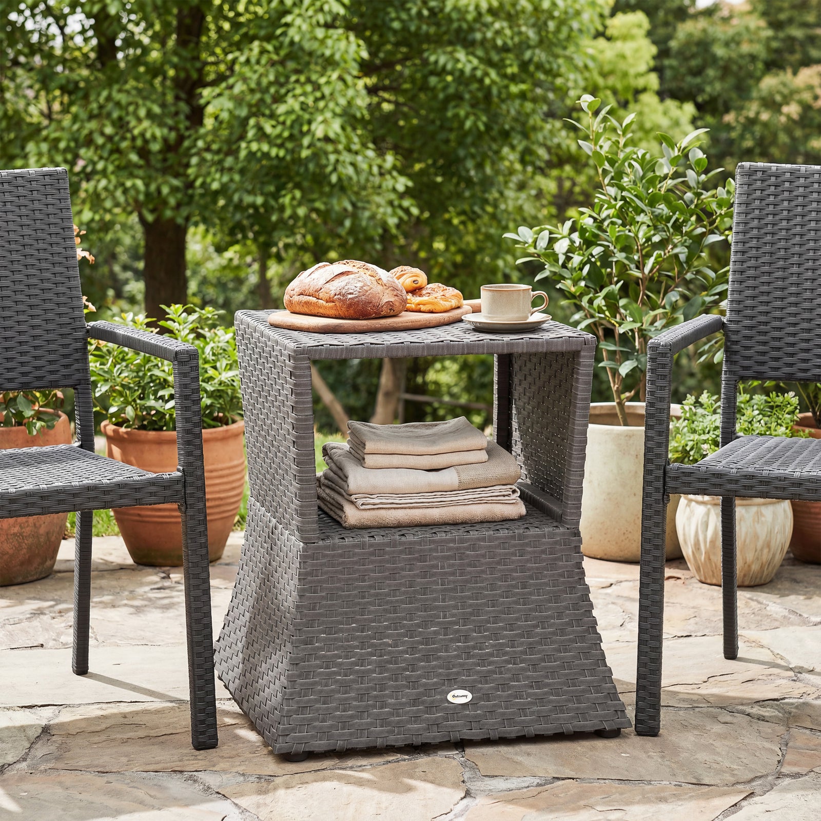 Rattan Wicker Tea Coffee Table W/ Umbrella Hole | Dark Grey