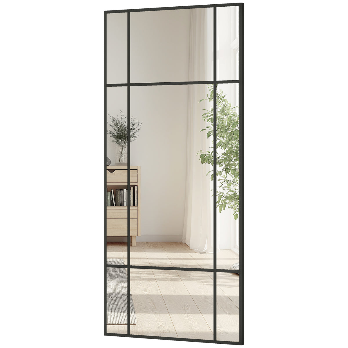 HOMCOM Window Style Vanity Mirror 110 X 50cm Hanging Wall Mirror Black