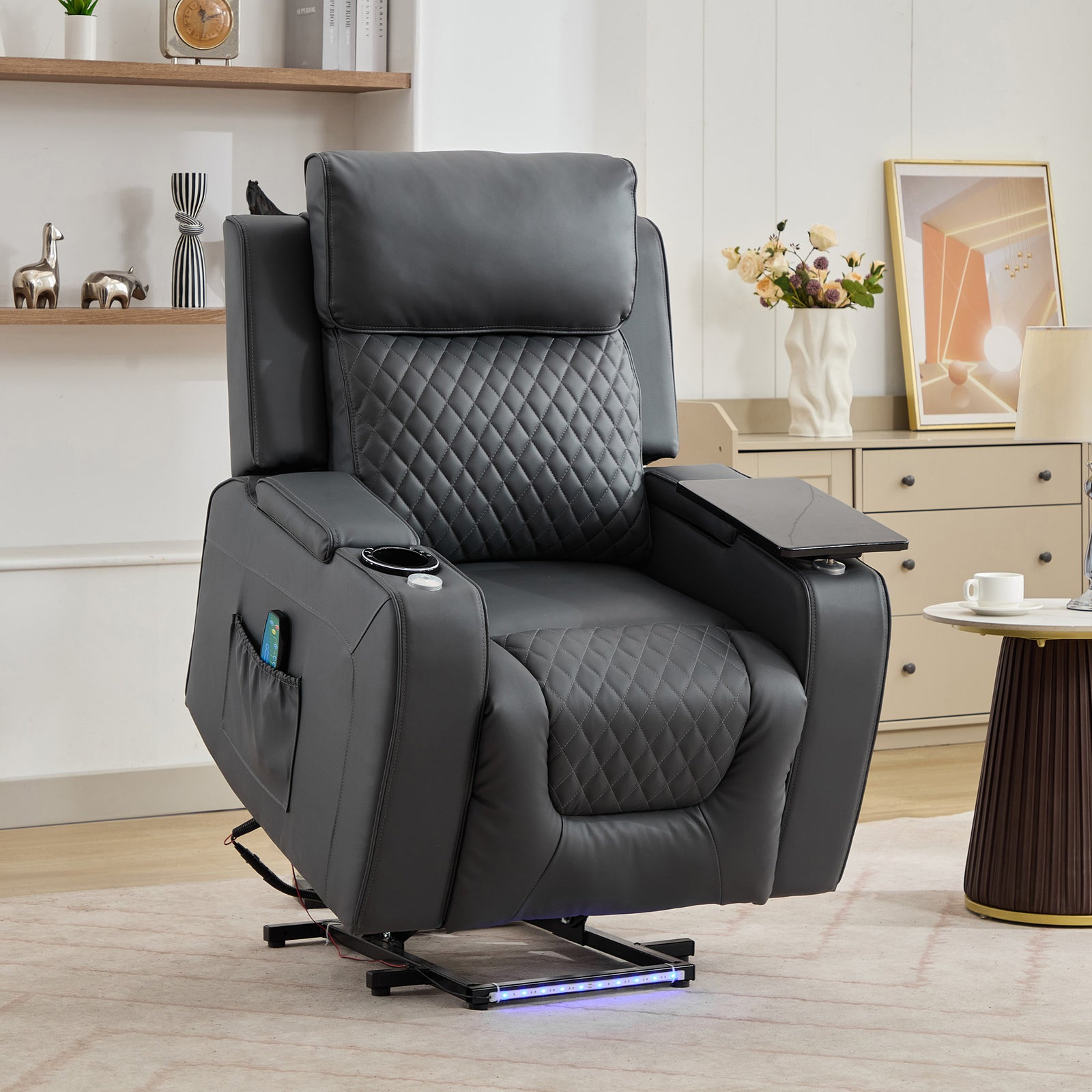 Byron Electric Riser Recliner Chair With Massage And Heat, Drink Cooler, Table | Grey