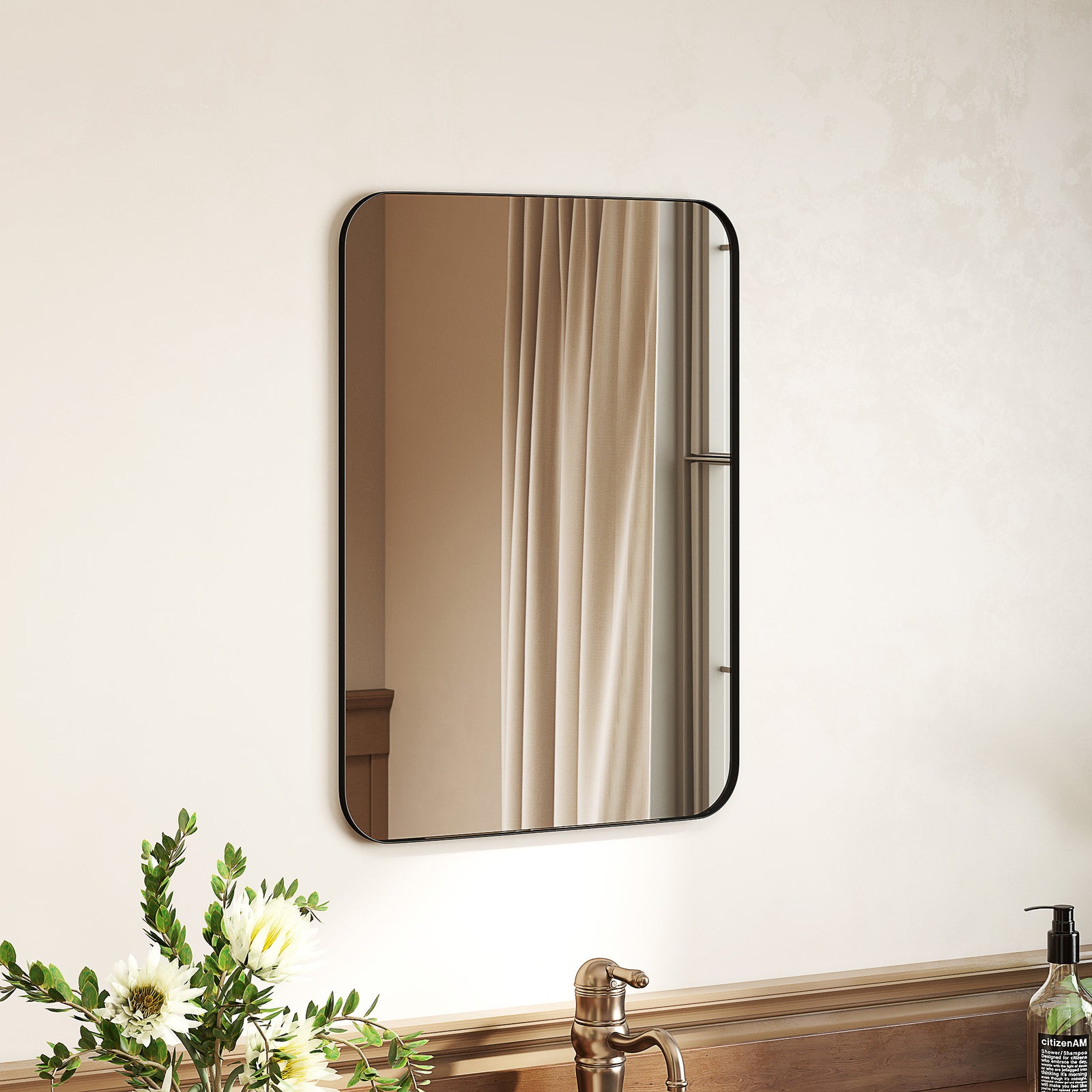 Rectangle Mirror, Wall Mirror With Steel Frame For Bathroom | Small | Black