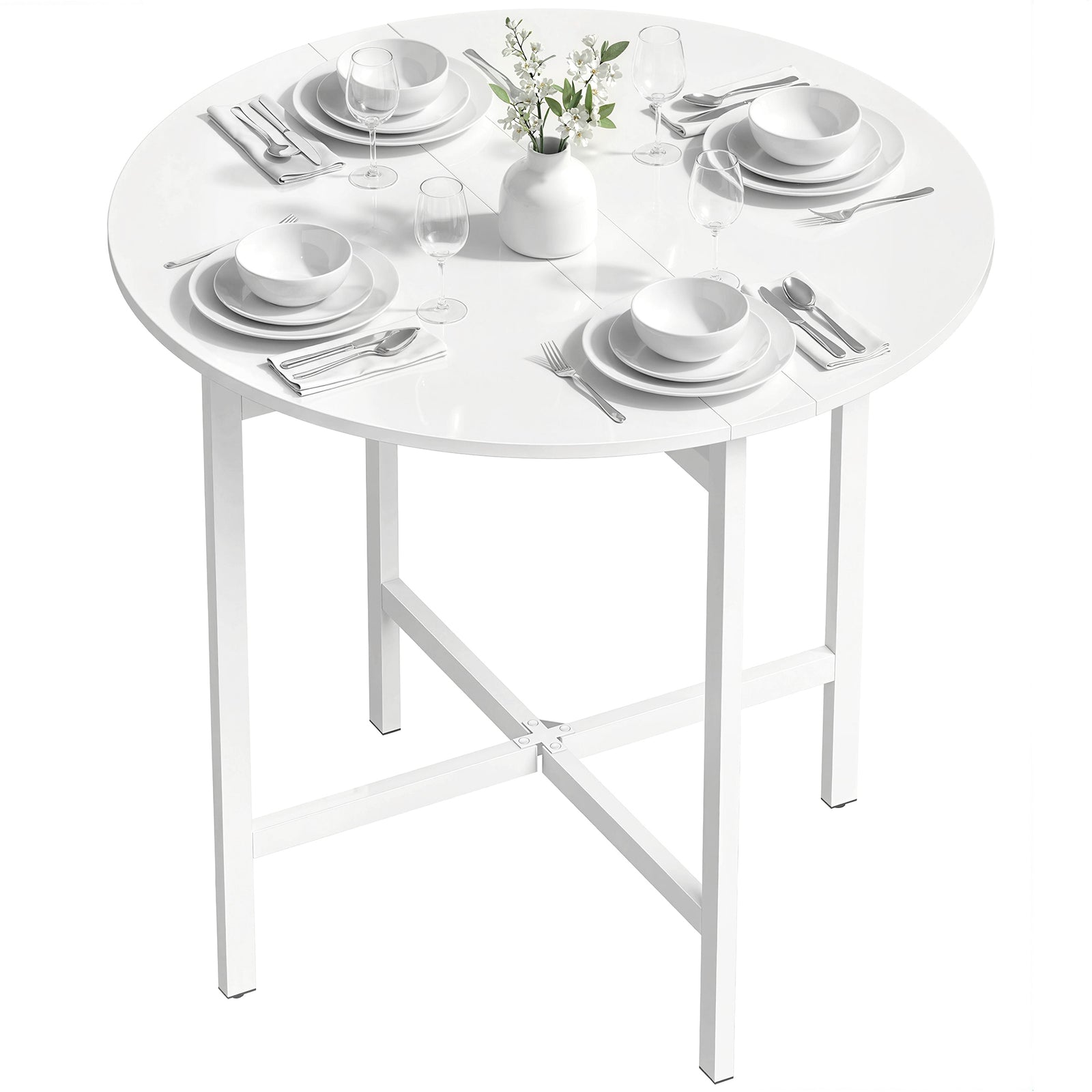 HOMCOM Folding Dining With Steel Frame For Small Spaces, White