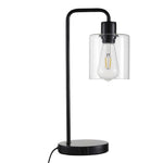Black Iron Table Lamp With Clear Glass Shade – Touch Control, 3 Brightness Levels & Usb/type-c Charging Ports