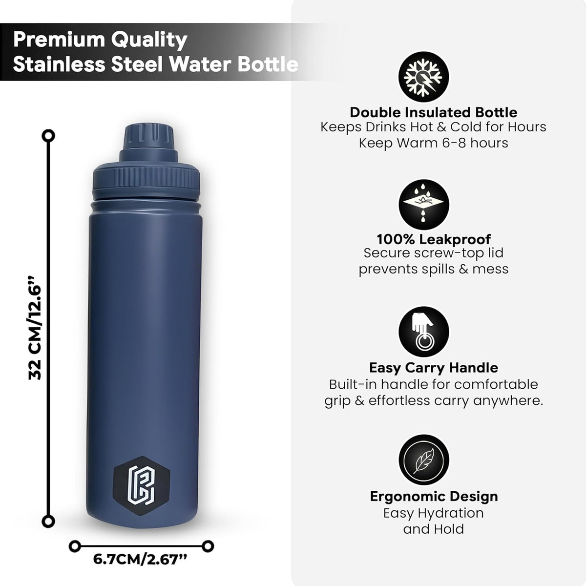 800ml Insulated Stainless Steel Water Bottle Magnetic Phone Holder | Blue