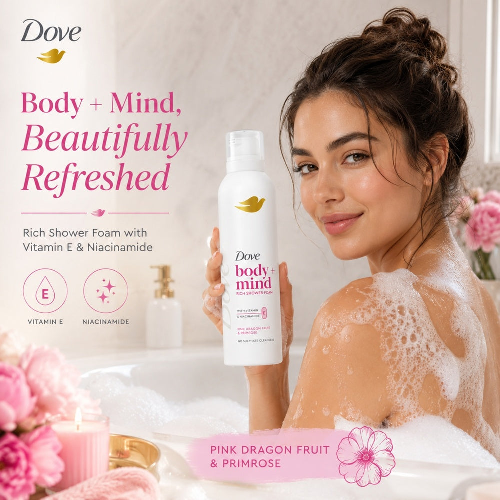 Body + Mind Rich Shower Foam, Dragon Fruit & Primrose, 200ml | Set-of-6