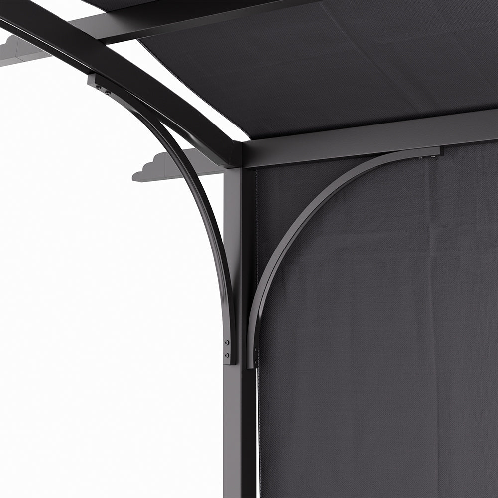 Dark Grey Curved Retractable Outdoor Awning Canopy 360 cm W x283cm D x227cm H, Heavy-Duty Steel Frame
