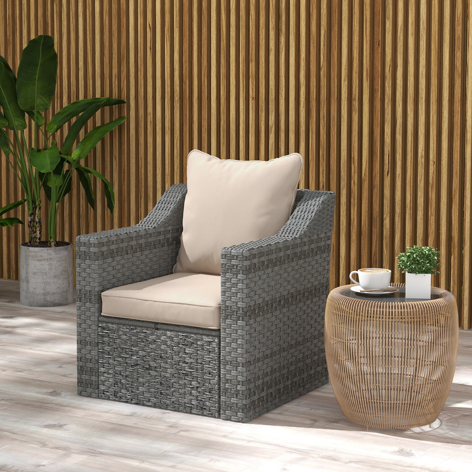 One-piece Outdoor Back And Seat Cushion For Garden | Beige