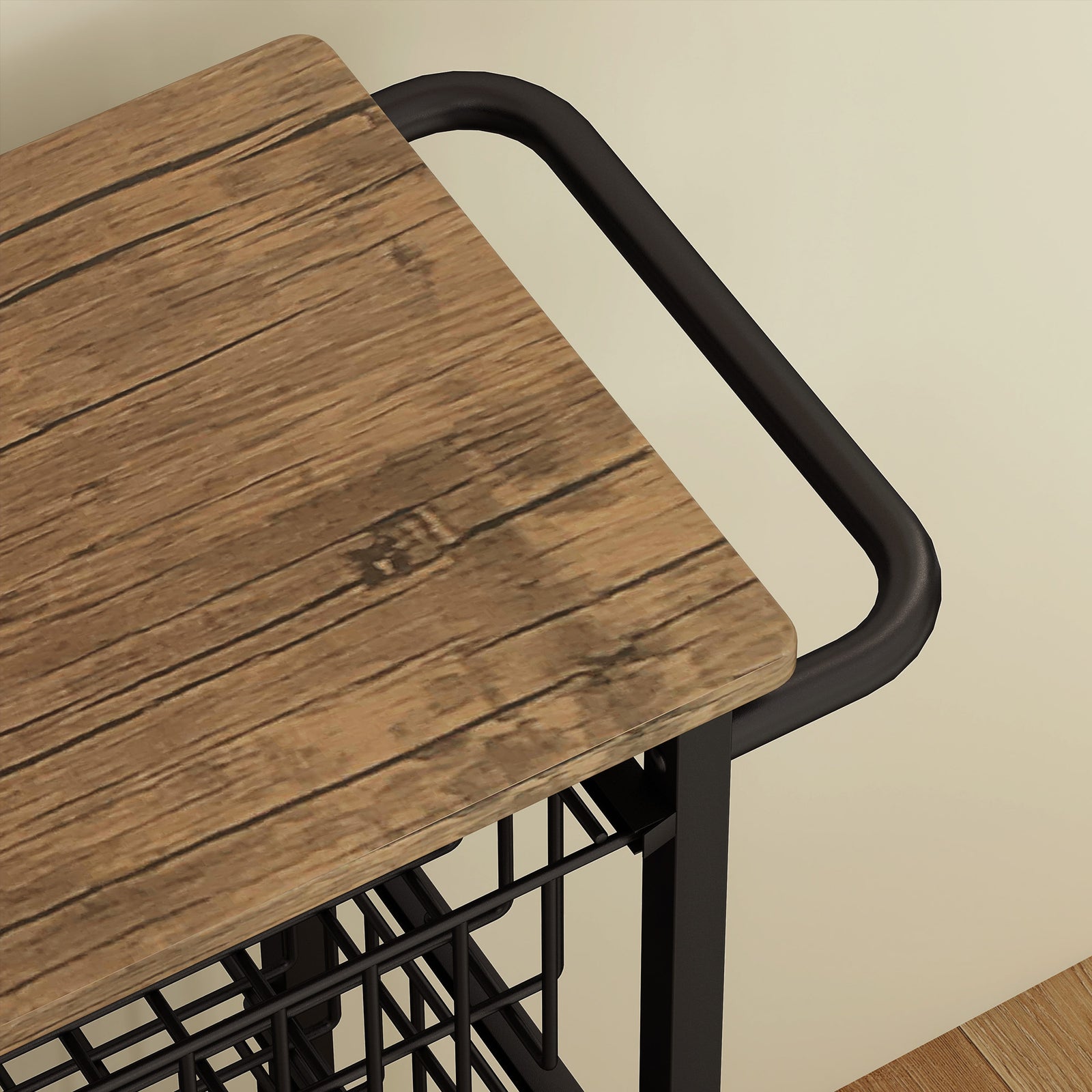 4-tier Kitchen Island On Wheels With 4 Pull-out Baskets, Oak