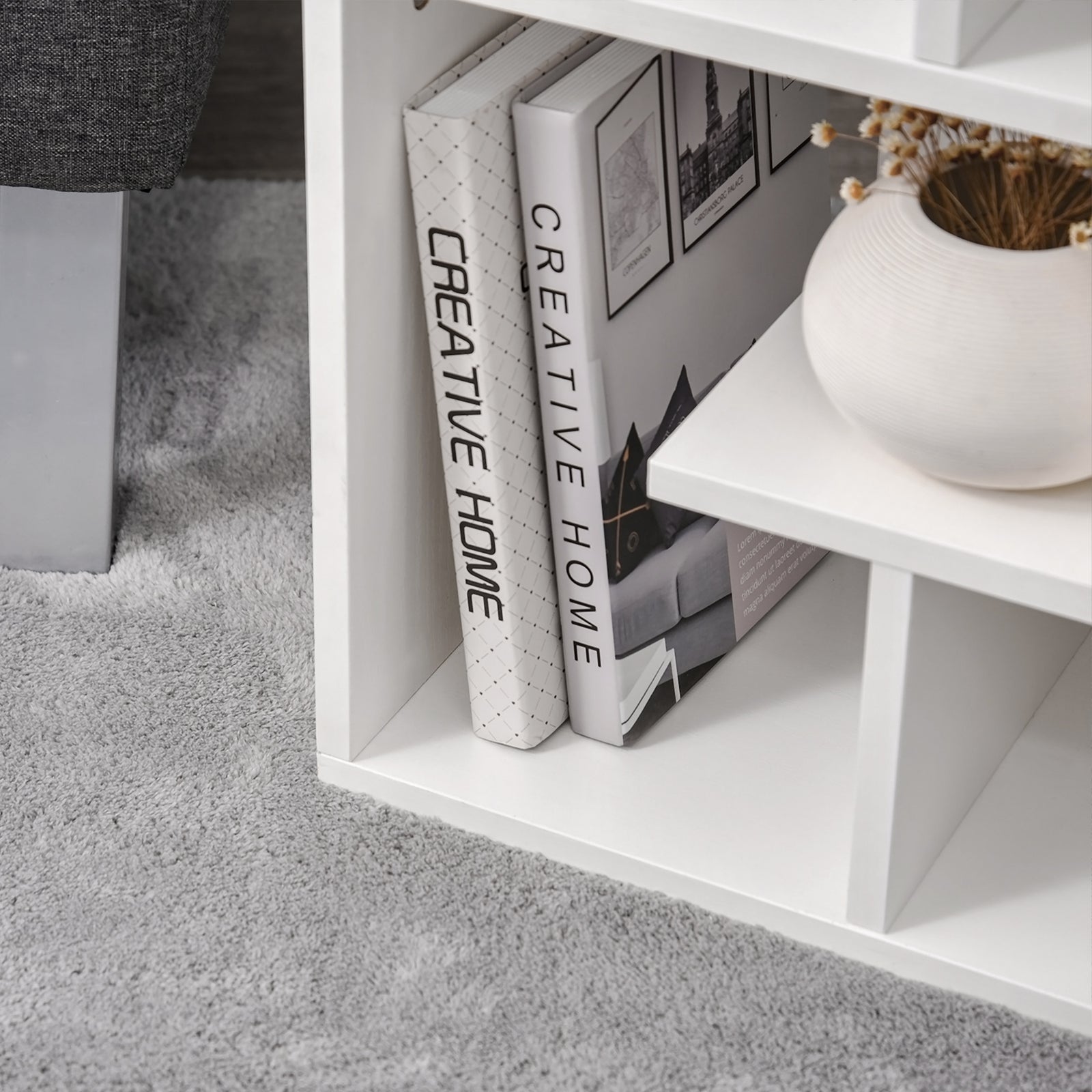 3-tier Side End Table Open Shelves Storage Coffee Book | White