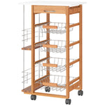Kitchen Island Trolley W/ 4 Baskets 2 Side Racks Drawer | Brown