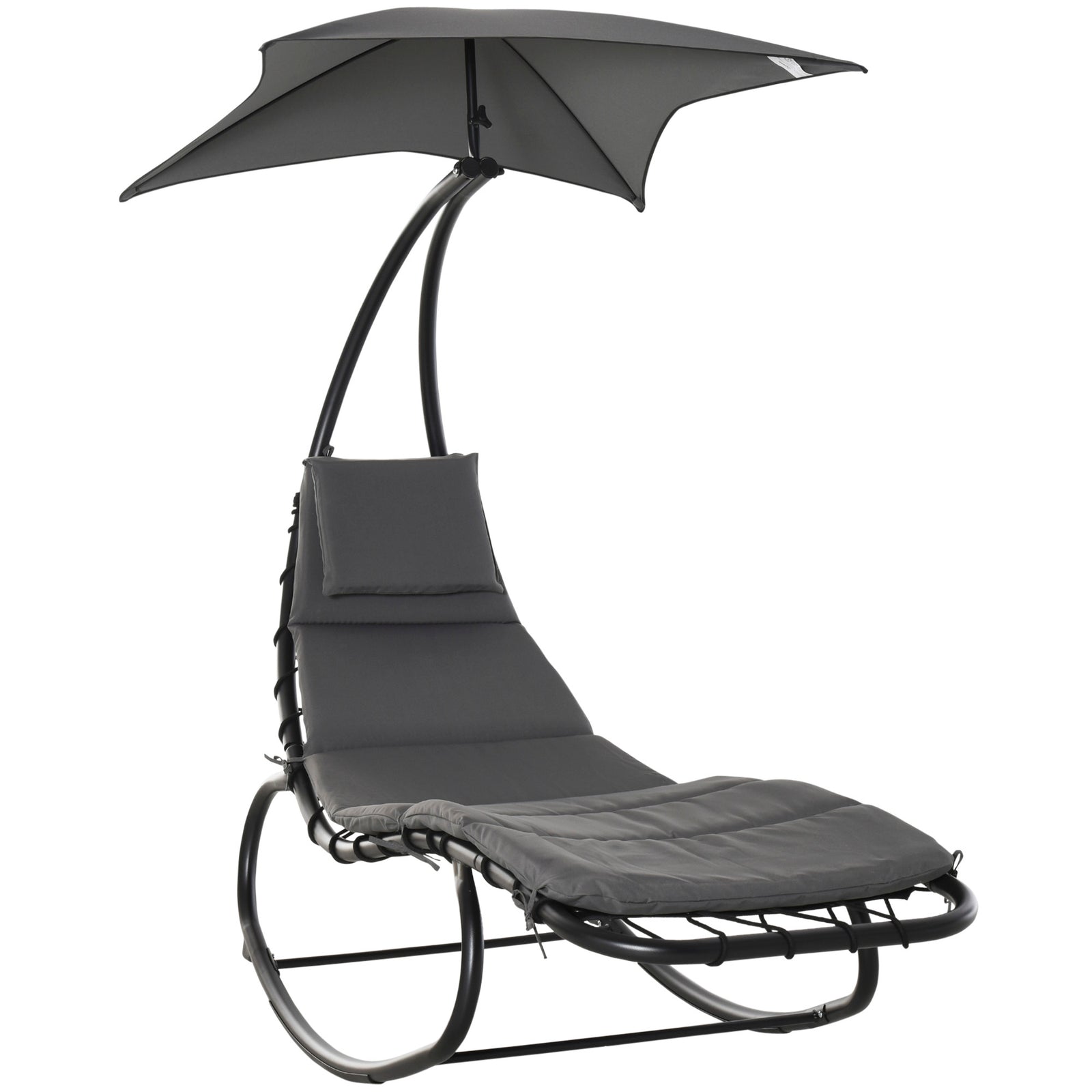 Patio Rocking Chaise Lounge With Canopy And Pillow
