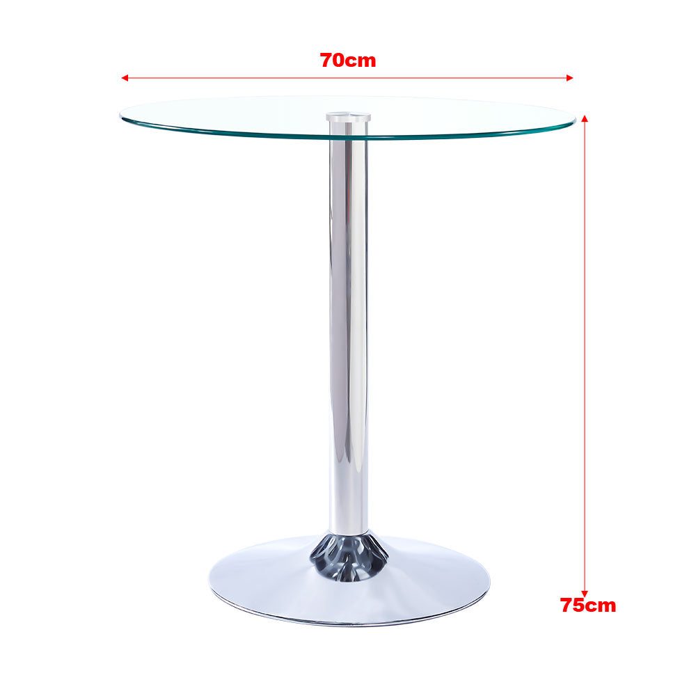 70 cm Dia  Round Clear Glass Top Dining Table With Pedestal Base