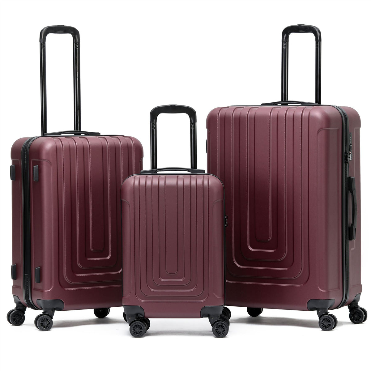 Set Of 3 Hard Shell Suitcases Overhead Carry On Cabin Bag & Check In 20kg+ Medium And Large Bag. | Set of 3 | Burgundy