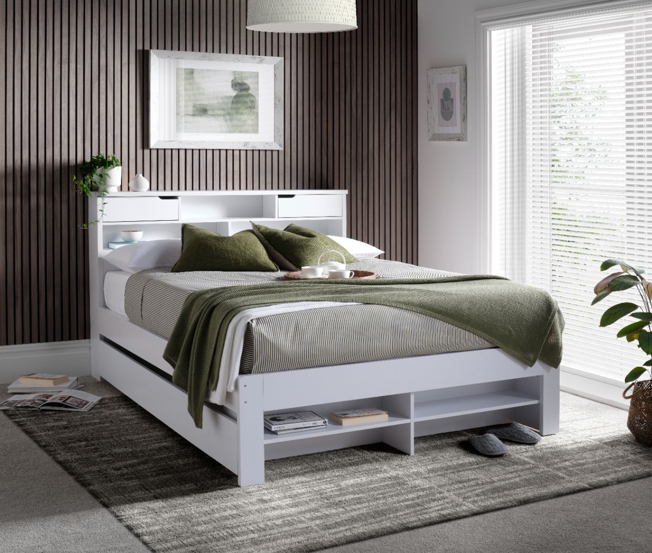 Fabio Wooden Storage Bed With 1 Drawer | King | White