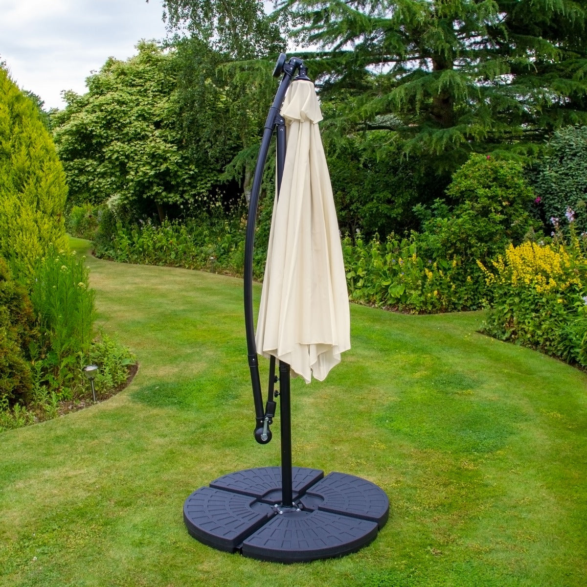 3m Led Cantilever Parasol With Fan Base | Cream