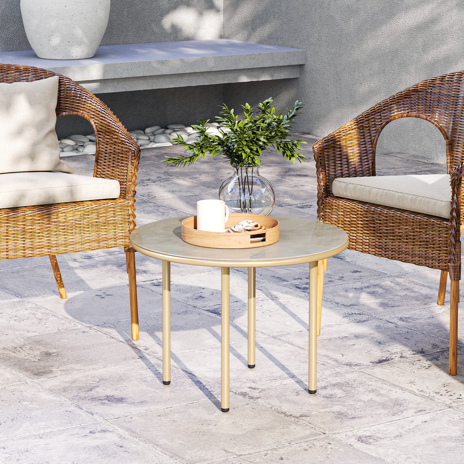 60cm Faux Marble Side Table, Beige