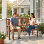 Outsunny Wood Garden Loveseat Bench With Liftable Table, Cover, Light Brown