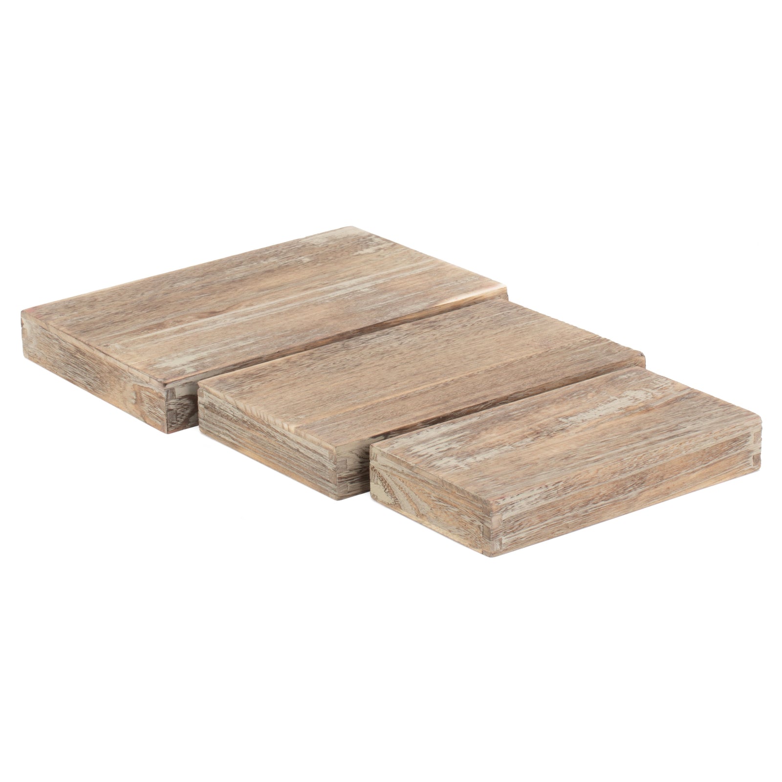 Wood Shallow Wooden Plinth Tray | Set-of-3 | Brown
